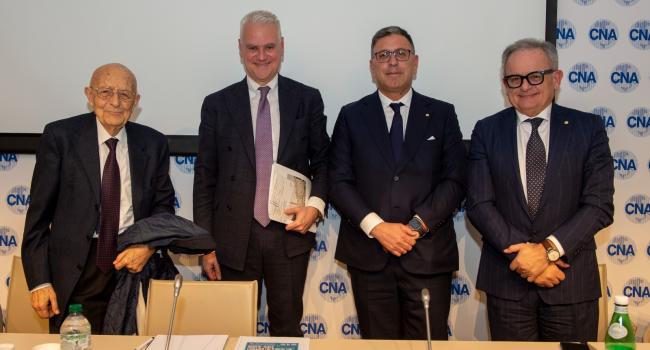 Nella foto, da sinistra: Sabino Cassese, Paolo Zangrillo, Dario Costantini e Otello Gregorini